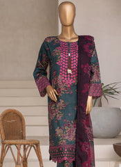 Embroidered 3-Piece Lawn Suit with Chiffon Dupatta