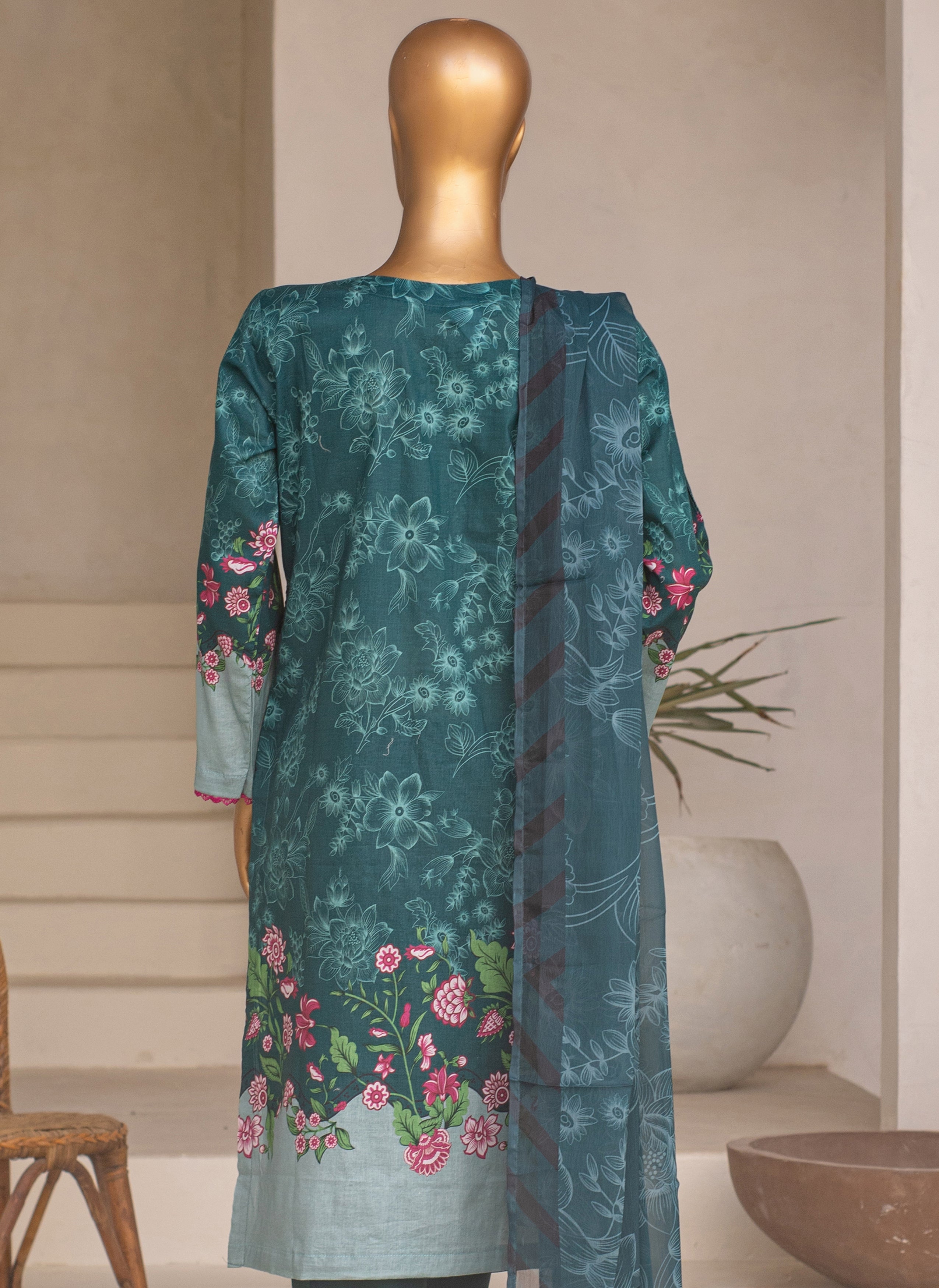 Embroidered 3-Piece Lawn Suit with Chiffon Dupatta