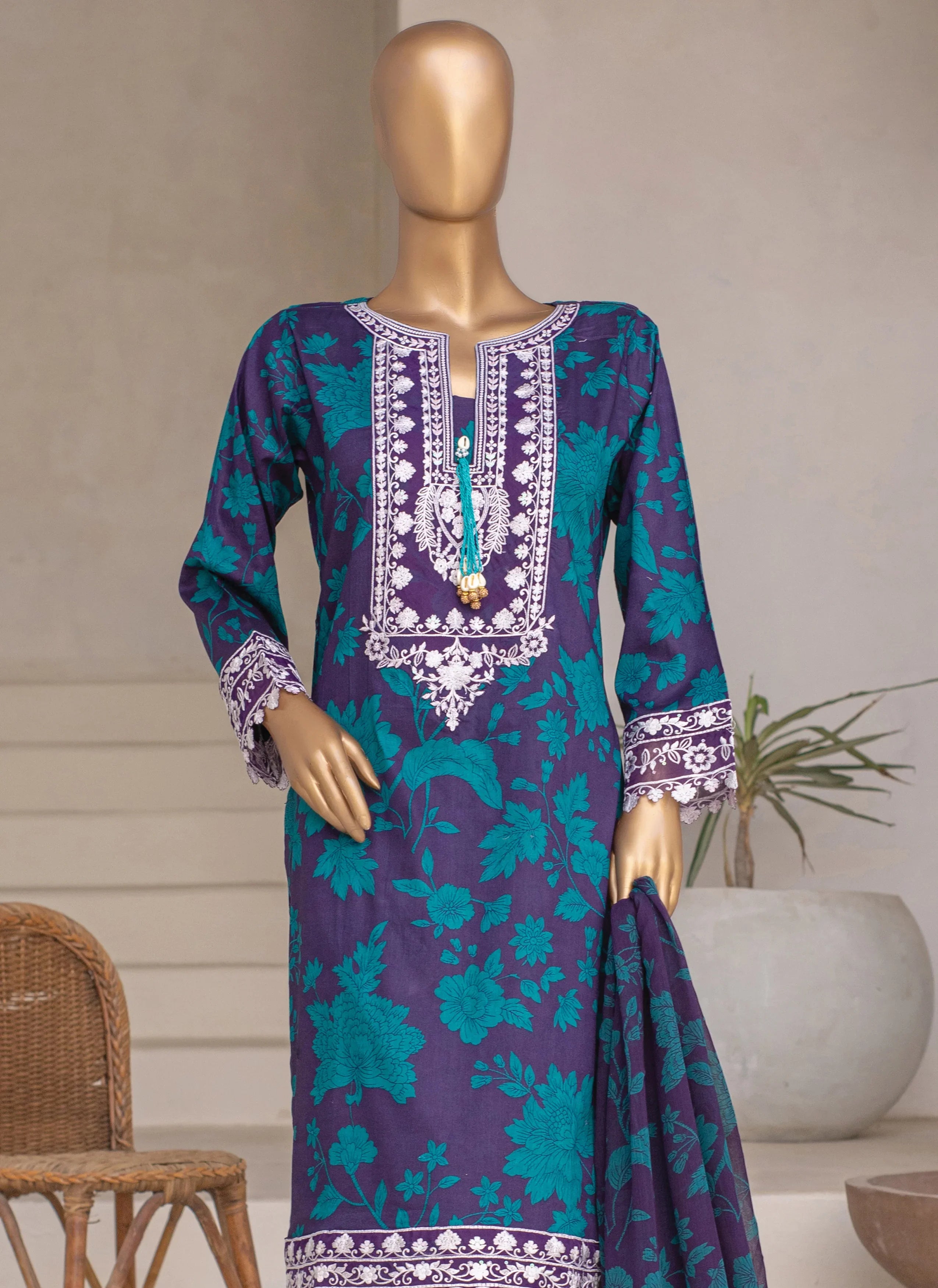 Embroidered 3-Piece Lawn Suit with Chiffon Dupatta