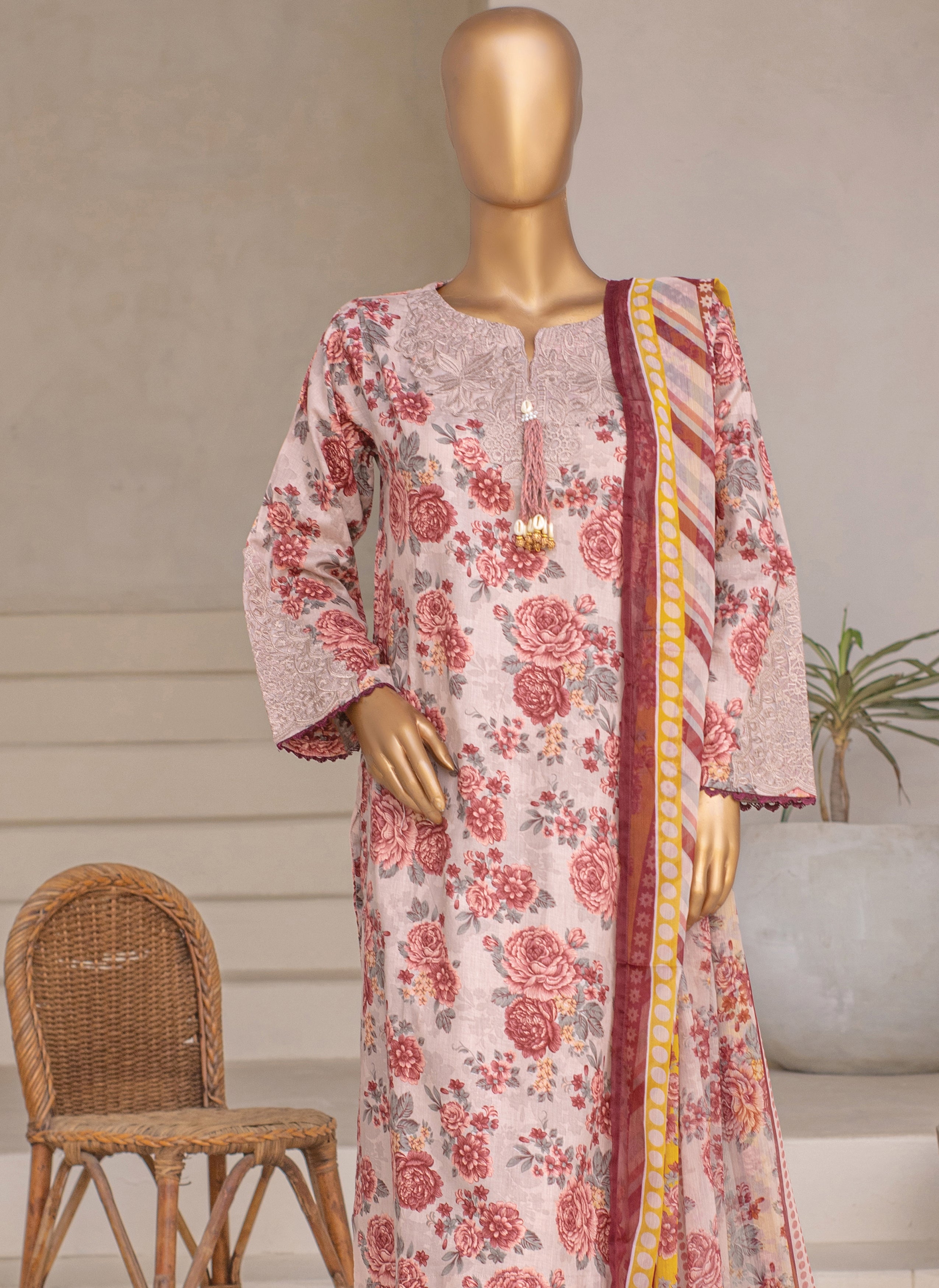 Embroidered 3-Piece Lawn Suit with Chiffon Dupatta