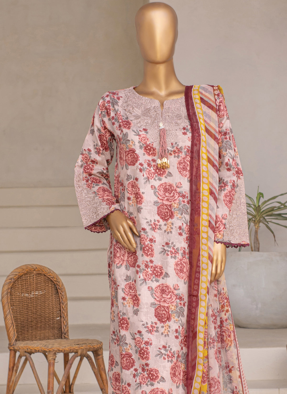 Embroidered 3-Piece Lawn Suit with Chiffon Dupatta
