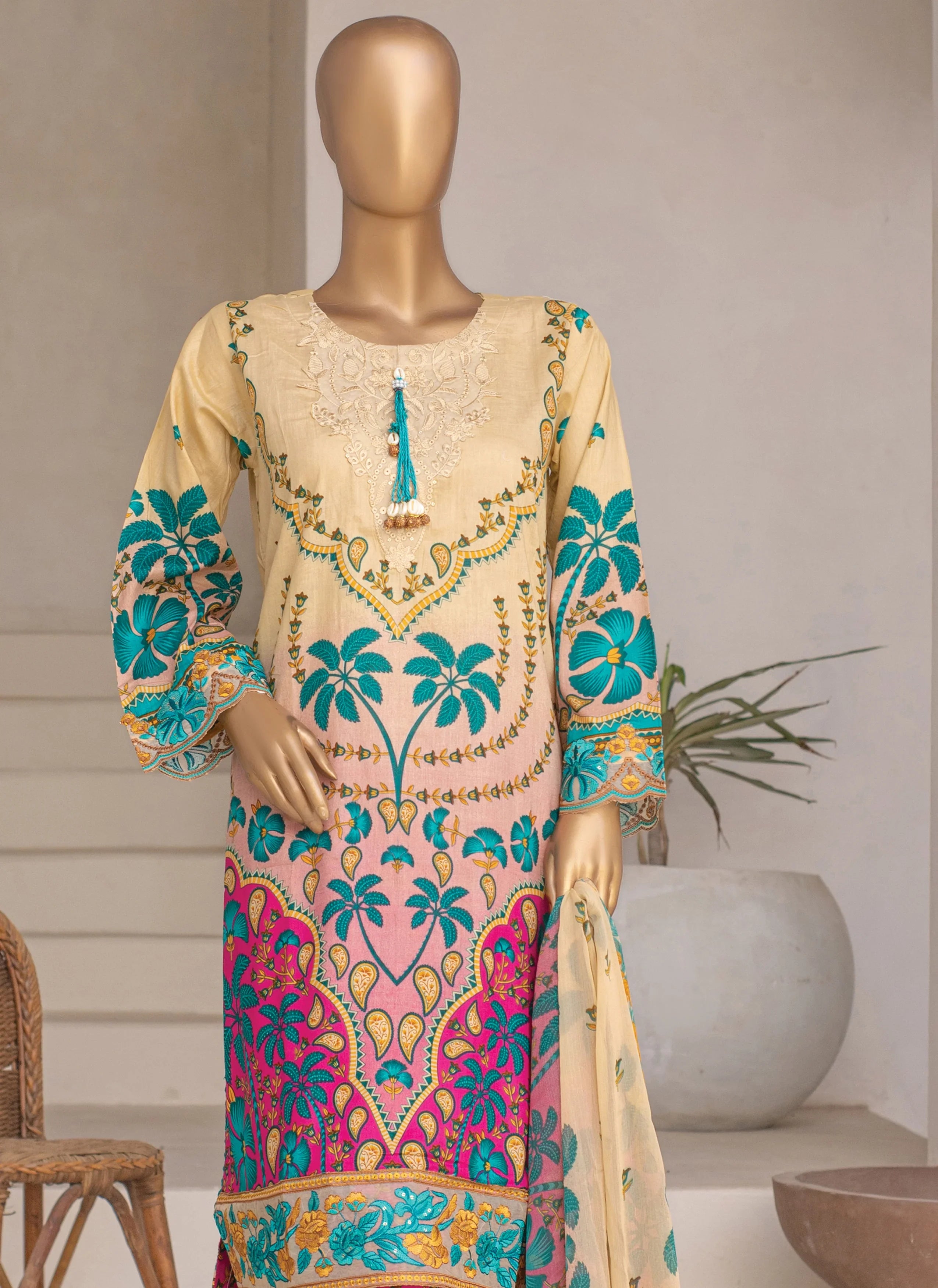 Embroidered 3-Piece Lawn Suit with Chiffon Dupatta