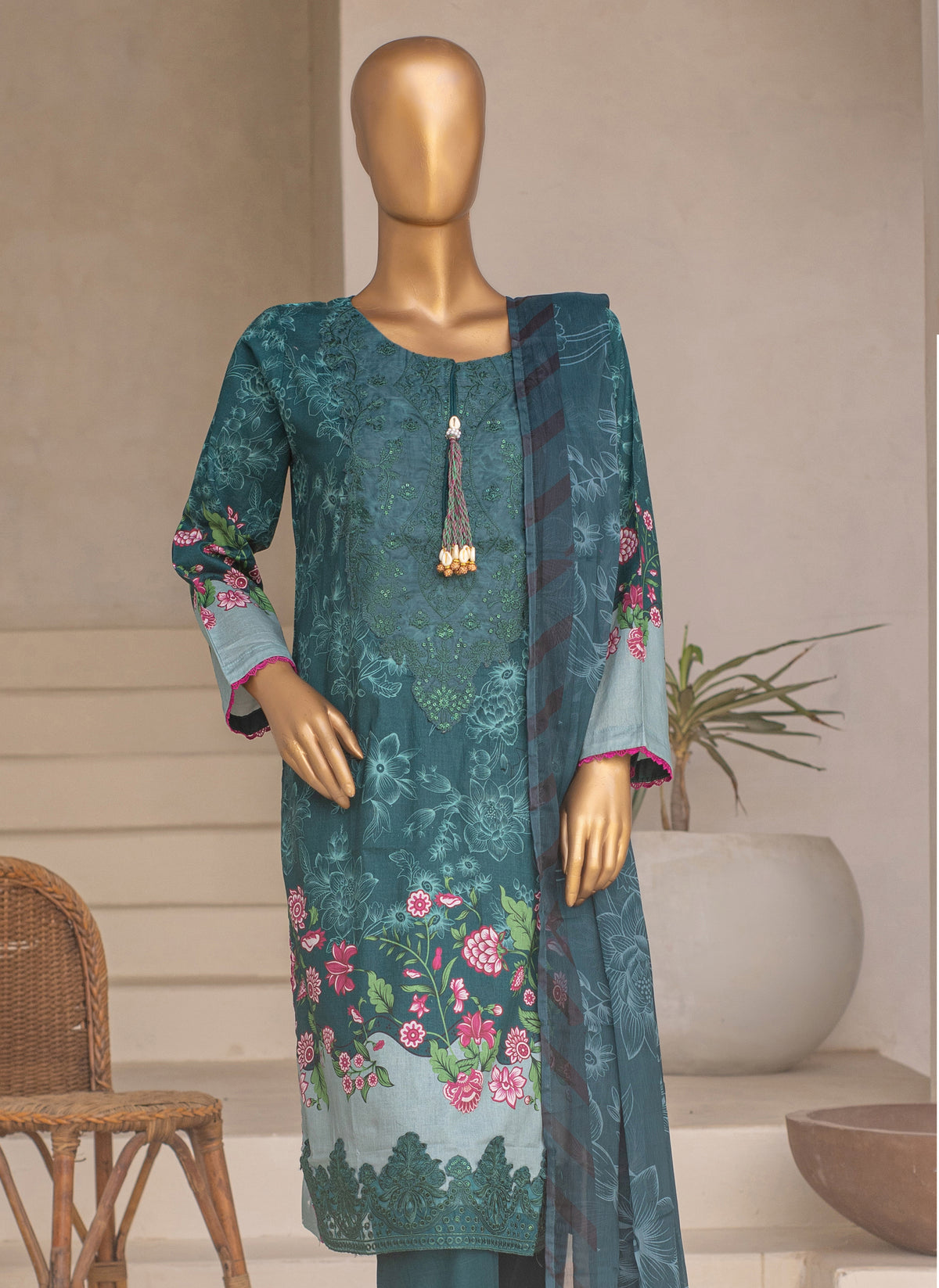 Embroidered 3-Piece Lawn Suit with Chiffon Dupatta