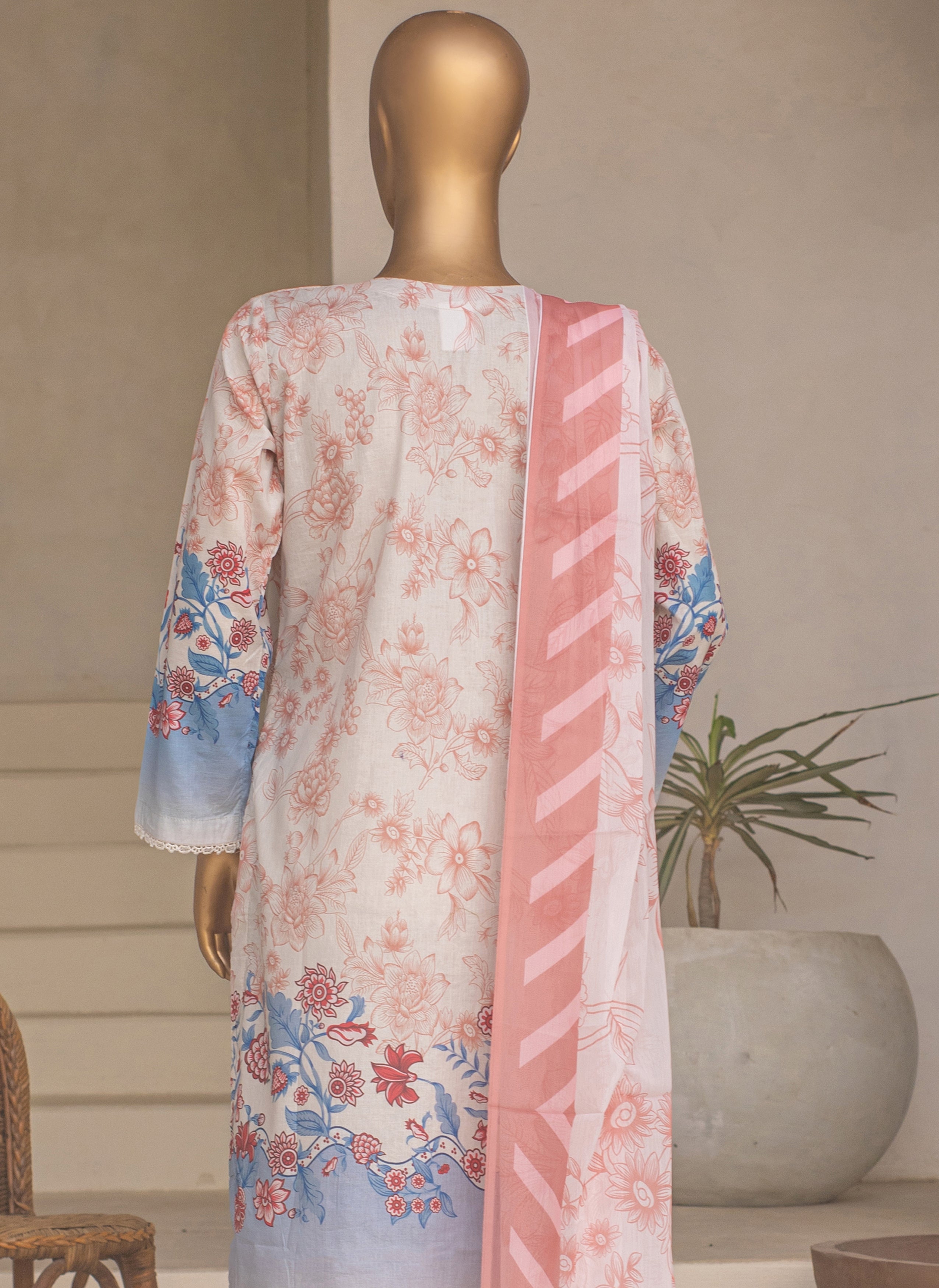 Embroidered 3-Piece Lawn Suit with Chiffon Dupatta