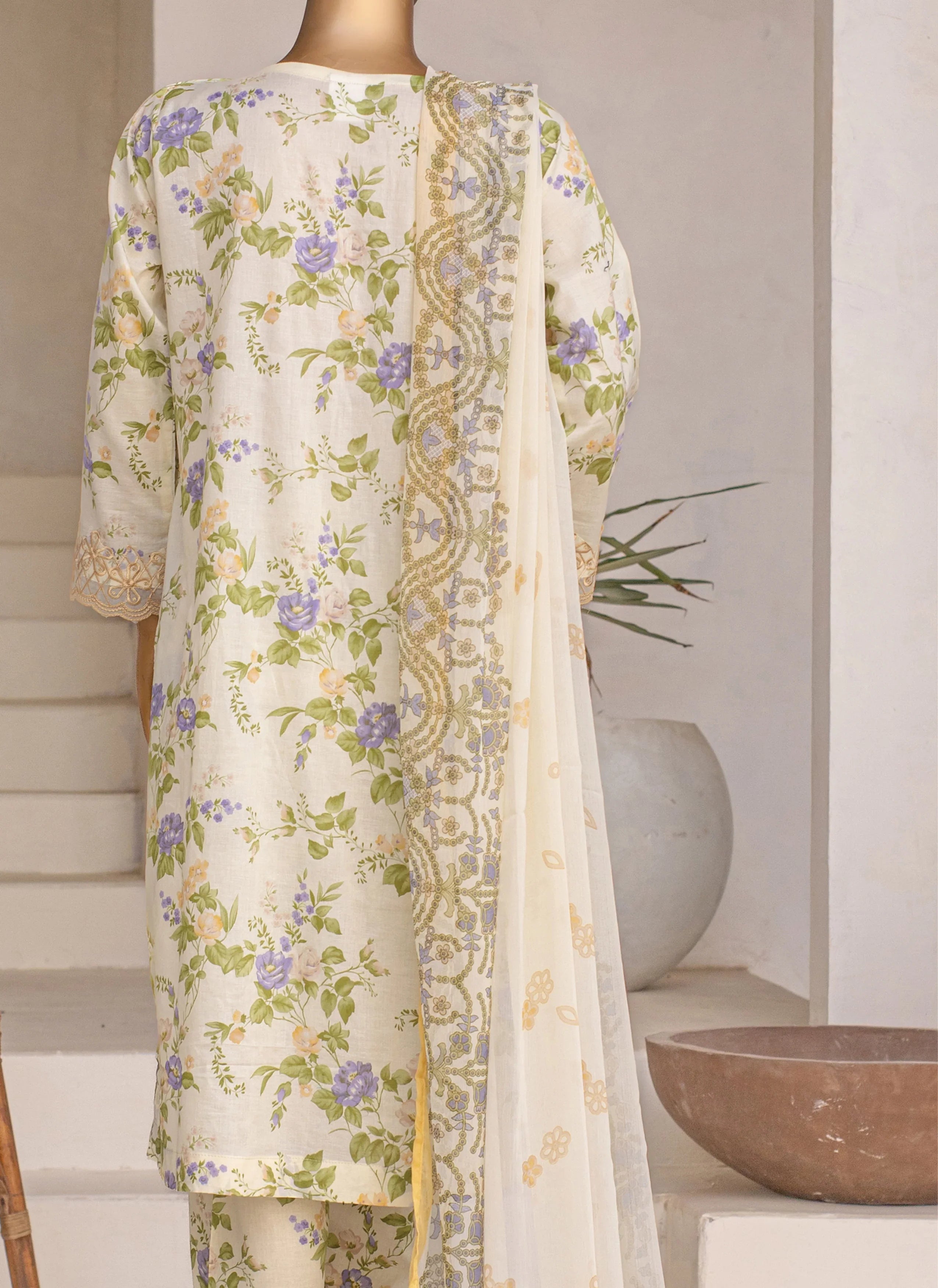 Embroidered 3-Piece Lawn Suit with Chiffon Dupatta