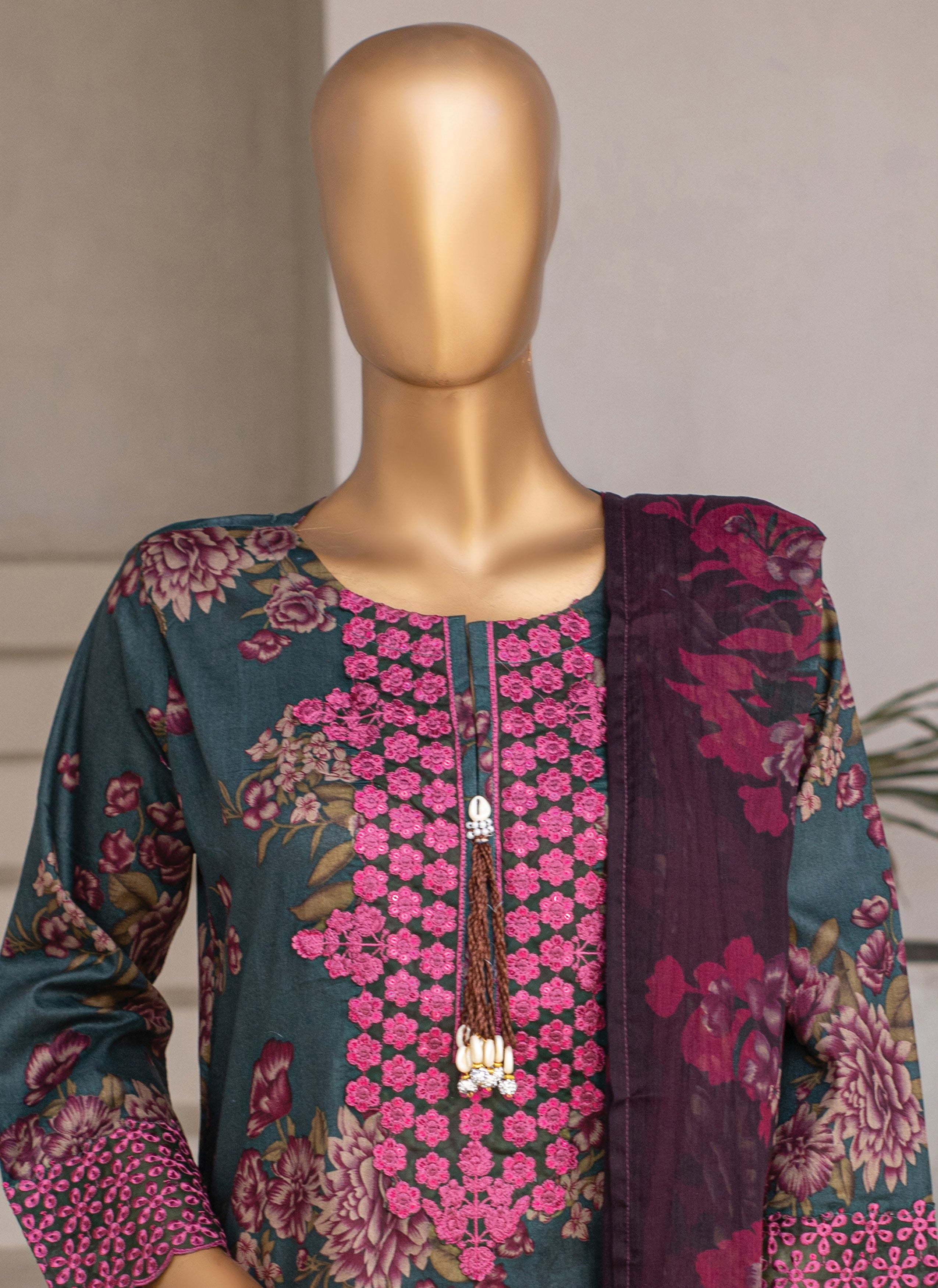 Embroidered 3-Piece Lawn Suit with Chiffon Dupatta